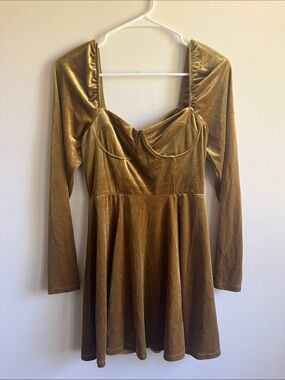 Gold Velvet Fit-and-Flare Dress